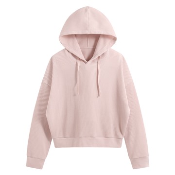 華夫格寬短版連帽上衣-女