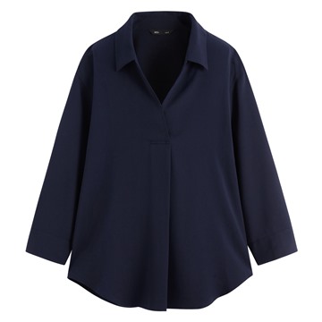 嫘縈開領七分袖襯衫-女