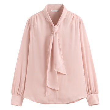 緞面領結長袖襯衫-女