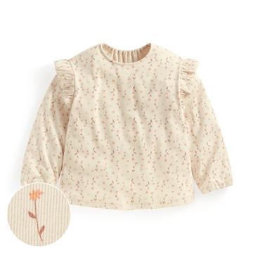 羅紋荷葉造型印花T恤-童