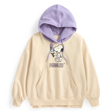 史努比系列刷毛寬版印花連帽衫-12-女