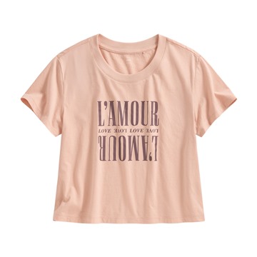 純棉圓領文字印花短版T恤-女