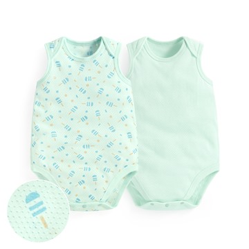 純棉網眼無袖印花包臀衣(2入)-Baby