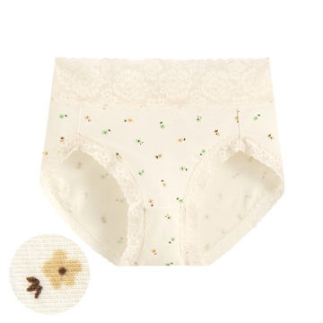 棉質蕾絲小花印花高腰內褲-女