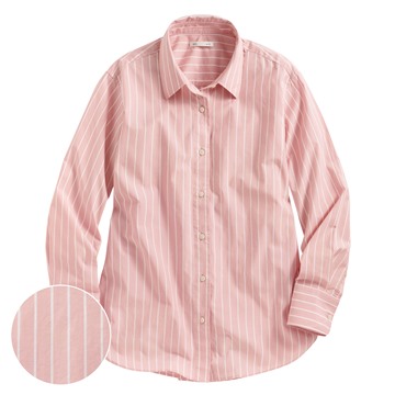 柔棉條紋長袖襯衫-女