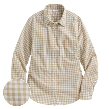 輕薄格紋長袖襯衫-女