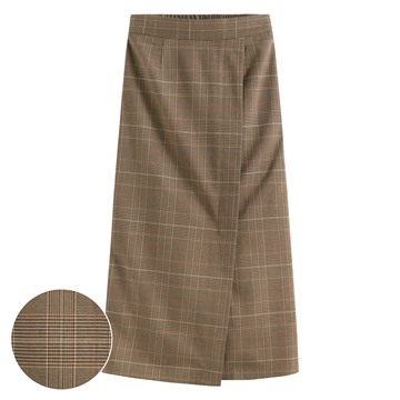 鬆緊格紋中長裙-女