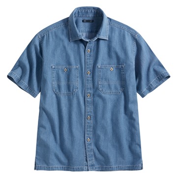 牛仔寬版短袖襯衫-男
