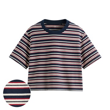 純棉短版條紋T恤-女