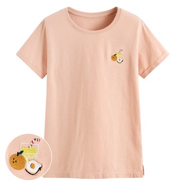 竹節棉食物電繡T恤-女