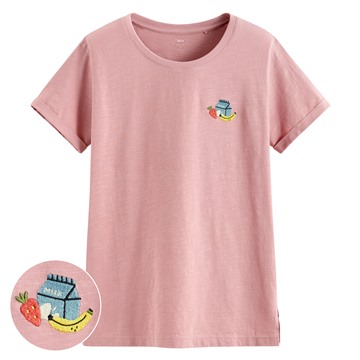 竹節棉食物電繡T恤-女