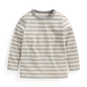 磨毛羅紋條紋圓領T恤-童