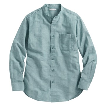 棉麻立領長袖襯衫-男