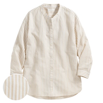 棉麻條紋七分袖襯衫-女