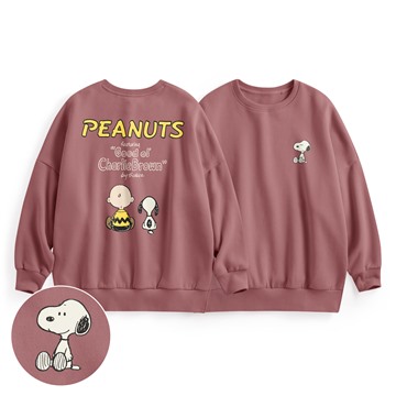 史努比系列刷毛寬長版印花圓領衫-11-女