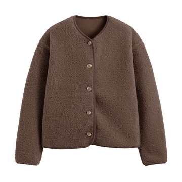 仿羊羔絨開襟外套-女