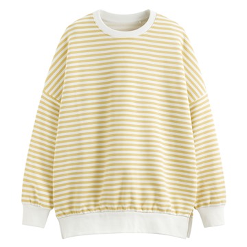 刷毛寬長版條紋圓領衫-女