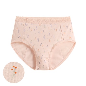 棉質蕾絲碎花中腰生理褲-女