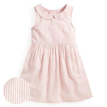 泡泡紗條紋小圓領無袖洋裝-童