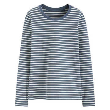 棉質羅紋條紋長袖T恤-女