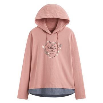 假兩件印花連帽T恤-女