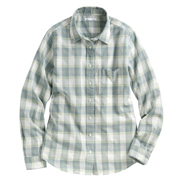 輕薄格紋長袖襯衫-女