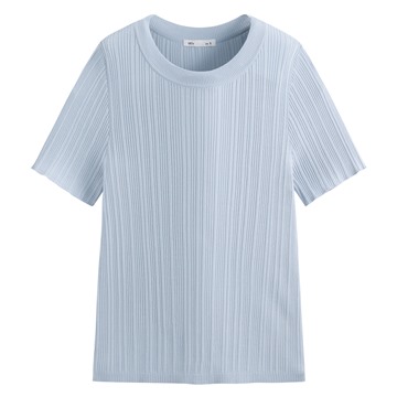 透膚羅紋針織短袖上衣-女