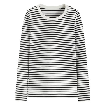 棉質羅紋條紋長袖T恤-女