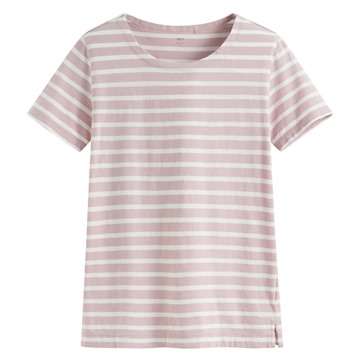 竹節棉條紋短袖T恤-女