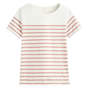 純棉船領條紋短袖T恤-女