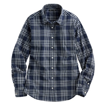 輕薄格紋長袖襯衫-女