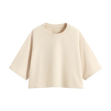 毛圈寬鬆短版五分袖T恤-女