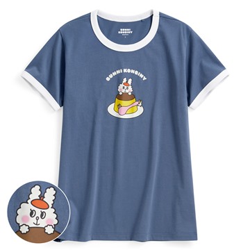 Bunni Konbiny羅紋配色印花T恤-04-女