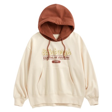 刷毛寬鬆文字連帽衫-女