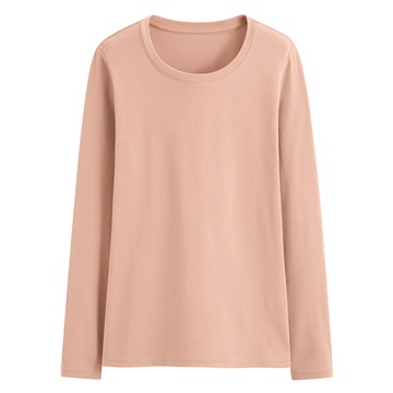 棉質羅紋圓領長袖T恤-女