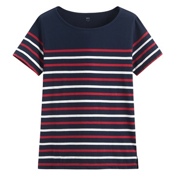 純棉船領條紋短袖T恤-女