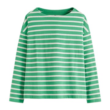 純棉粗紡落肩寬版條紋T恤-女