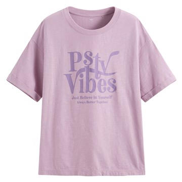 竹節棉落肩寬版文字T恤-女