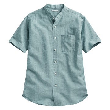 棉麻立領短袖襯衫-男