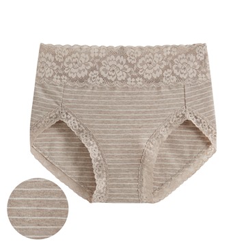 棉質蕾絲條紋高腰內褲-女