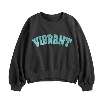 毛圈寬短版貼布繡圓領衫-女