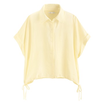 短版綁帶短袖襯衫-女