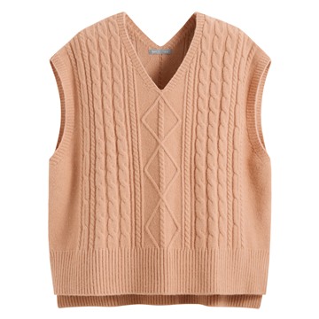 麻花寬版落肩V領針織背心-女