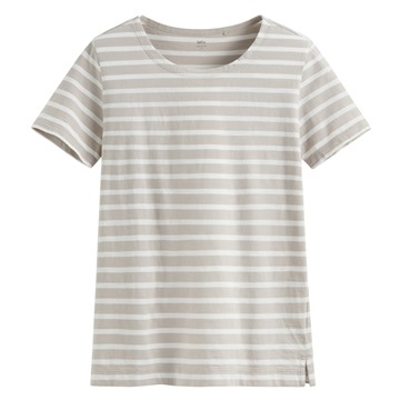 竹節棉條紋短袖T恤-女