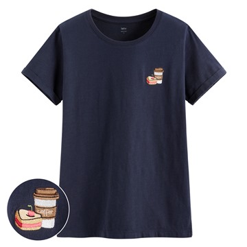 竹節棉食物電繡T恤-女