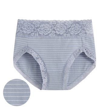 棉質蕾絲條紋高腰內褲-女