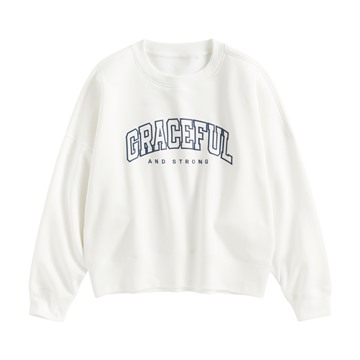 刷毛寬短版印花圓領衫-女