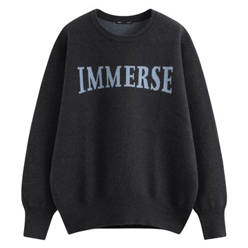 寬版圓領文字毛衣-女