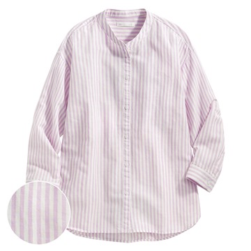 棉麻條紋七分袖襯衫-女