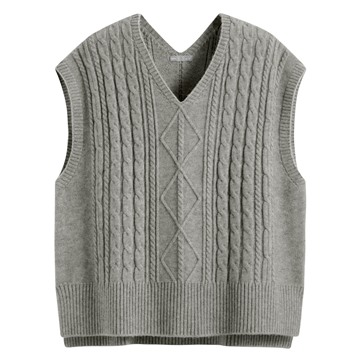 麻花寬版落肩V領針織背心-女